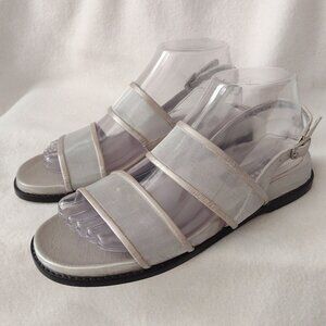 Stuart Weitzman Silver Mesh Sandals 8W Metallic Casual Flats